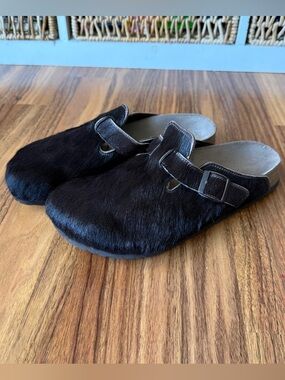 VTG Papillio Birkenstock Wo Sz 9 Dark Brown Pony Hair Boston Clogs Corkbed Soles